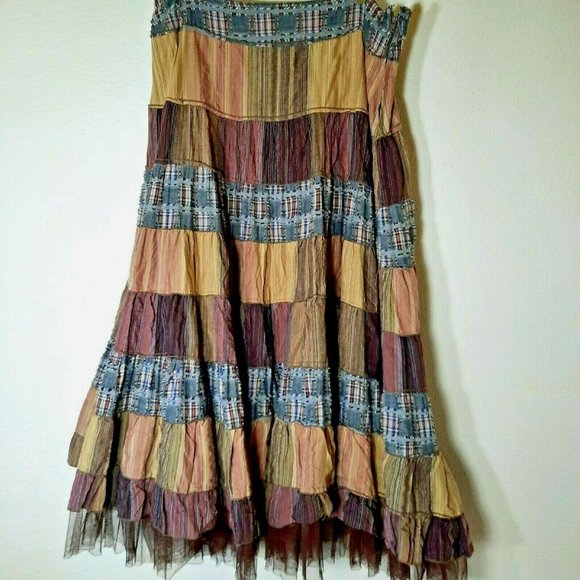 Giorgio M/L Peasant Tiered Prairie Patchwork Skirt Multi Tulle Underskirt - Picture 4 of 8